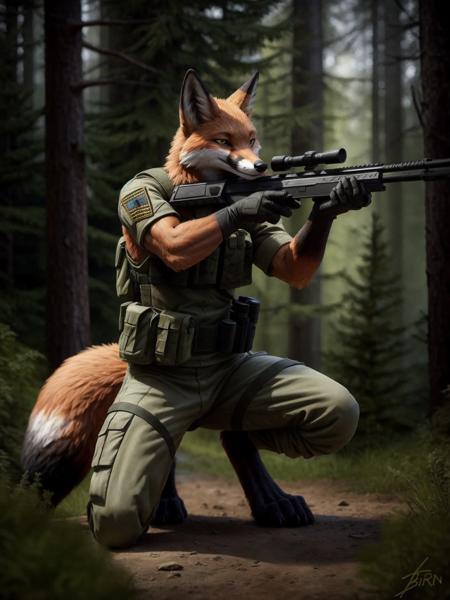 29236-232357081-for unreal-engine-5,anthro,male,fox swat with guns,glove,rifle,Battlefield commander,Forest,Kneel on one knee,hide,aiming,scope,.png